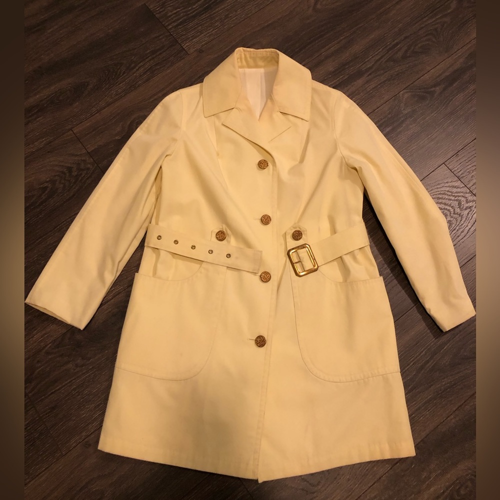 Vintage 60s Pier 4 Davis of Boston Cream White Coat Jacket Trench Women Size 8